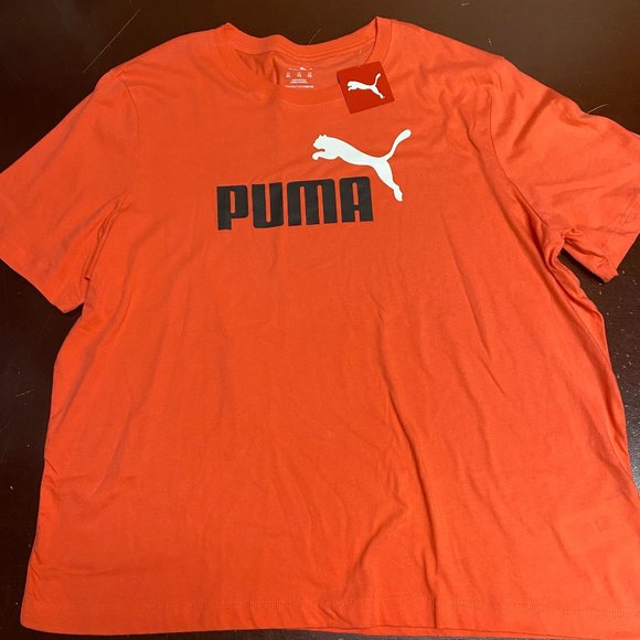 Puma Mens Orange ESS Logo Short Sleeve Crew Neck Pullover T Shirt Size XXL - Picture 1 of 2